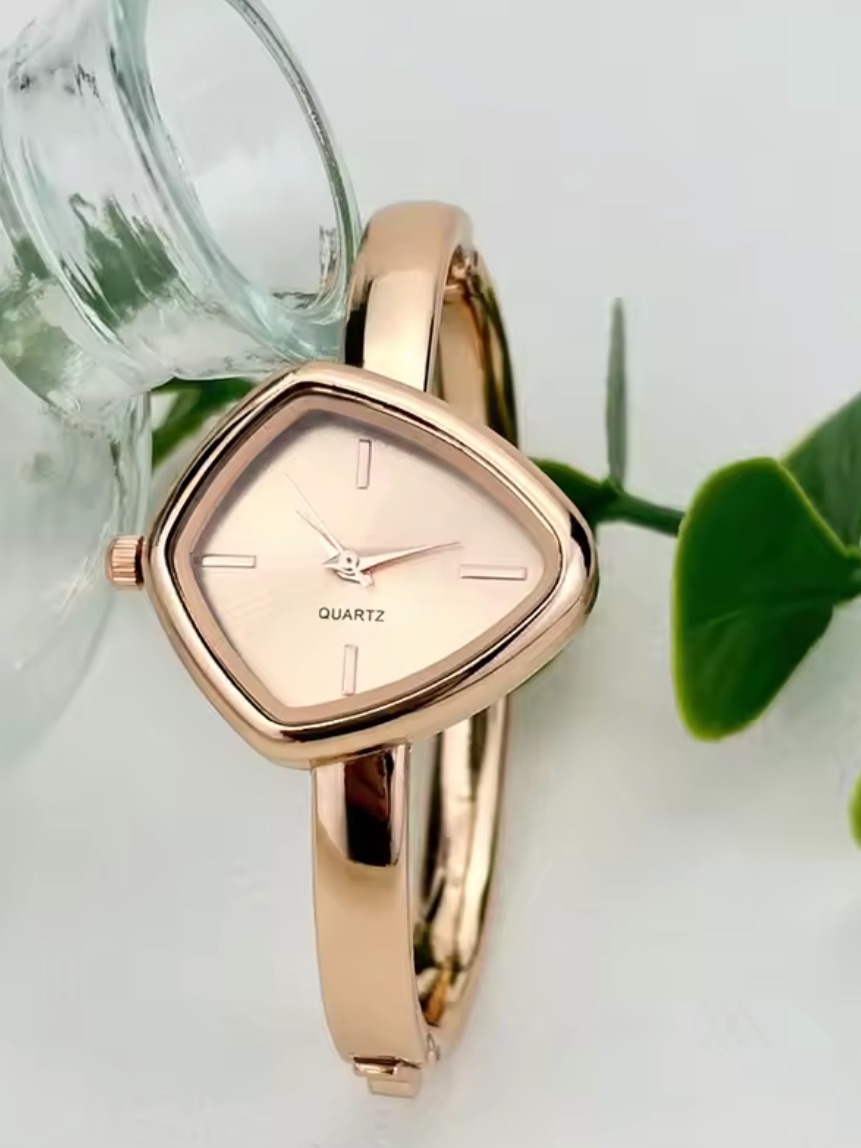 Kohls Rose Gold Bangle Watch With Triangle Dial